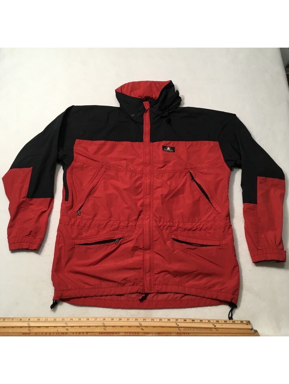Sierra Designs Men's Size L Black Red Rain Jacket Windbreaker